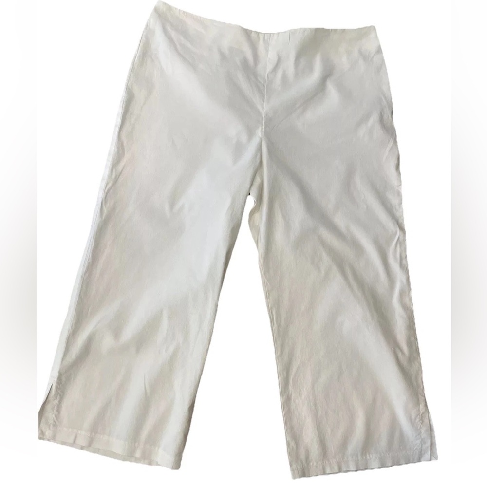Studio‎ M ladies size XL white side zip linen cotton blend wide leg pants-EUC